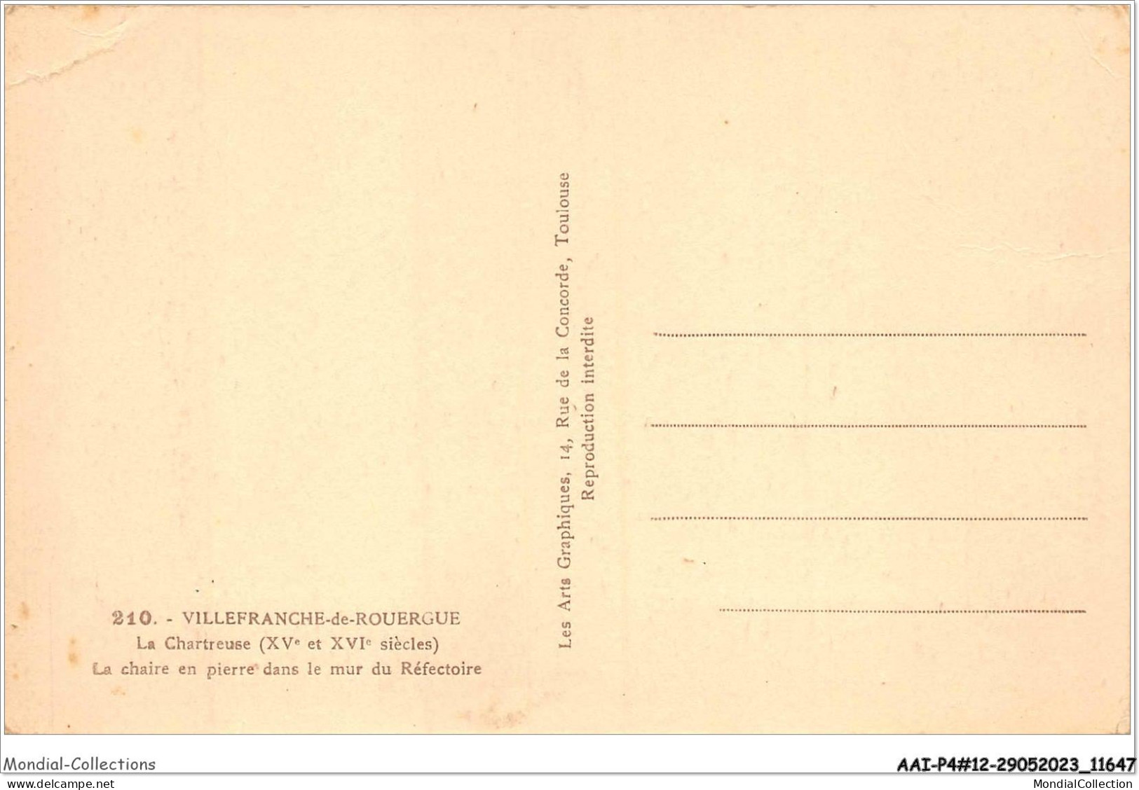 AAIP4-12-0350 - VILLEFRANCHE-DE-ROUERGUE - La Chartreuse -La Chaire En Pierredans Le Mur Du Refectoire - Villefranche De Rouergue