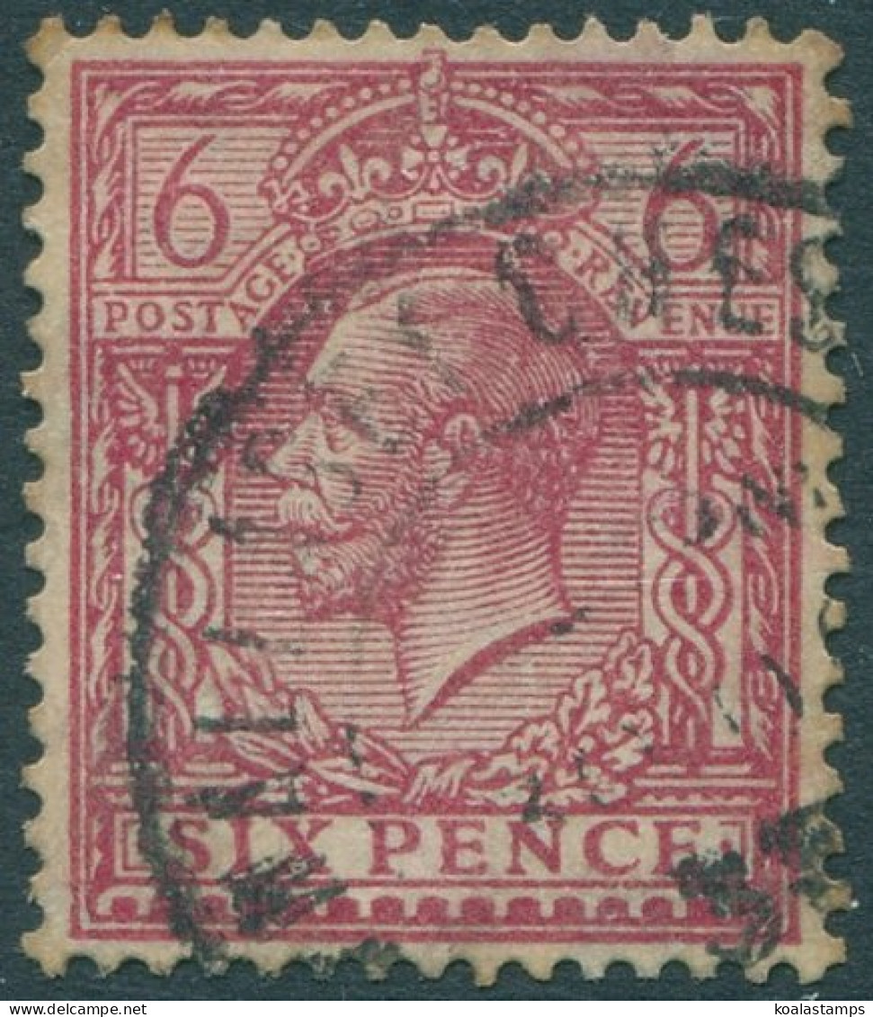 Great Britain 1912 SG385a 6d Reddish Purple #1 KGV P14 FU (amd) - Unclassified