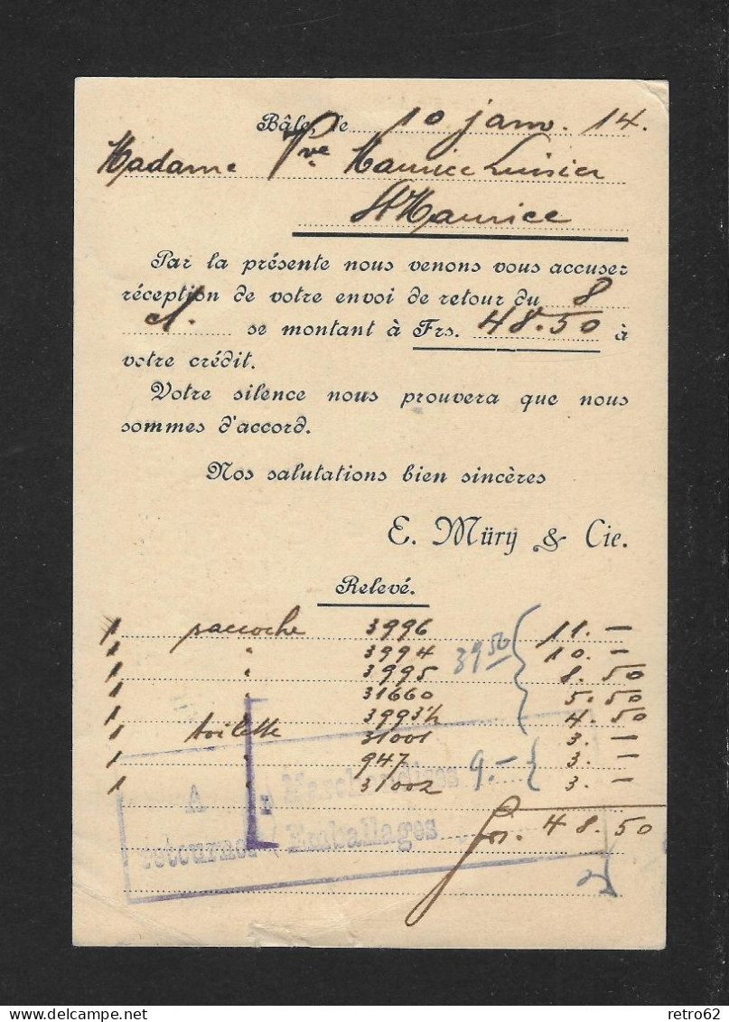 1914 HELVETIA MIT MATTERHORN ► Postkarte  Mit Zudruck " E.Müry & Cie. Bale" Von Basel Nach St.Maurice  ►SBK-J1◄ - Lettres & Documents