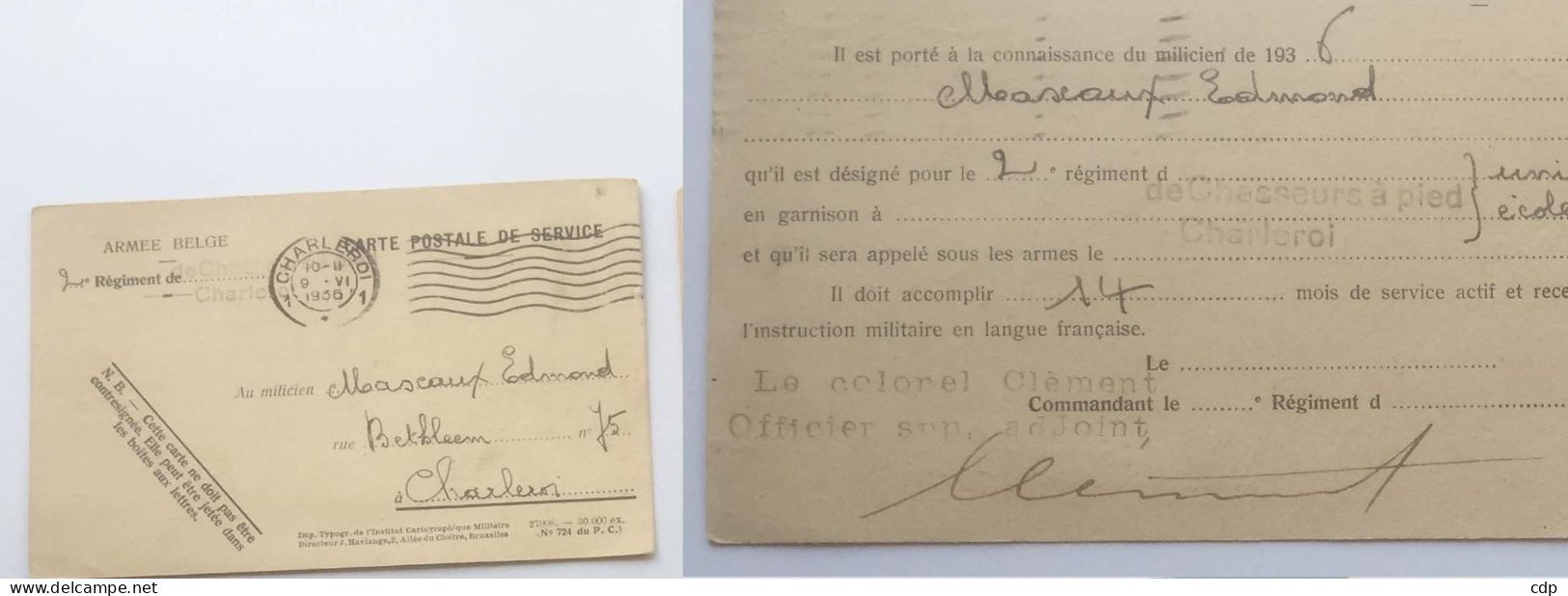 CONVOCATION MILITAITAIRE  1936 - Documents