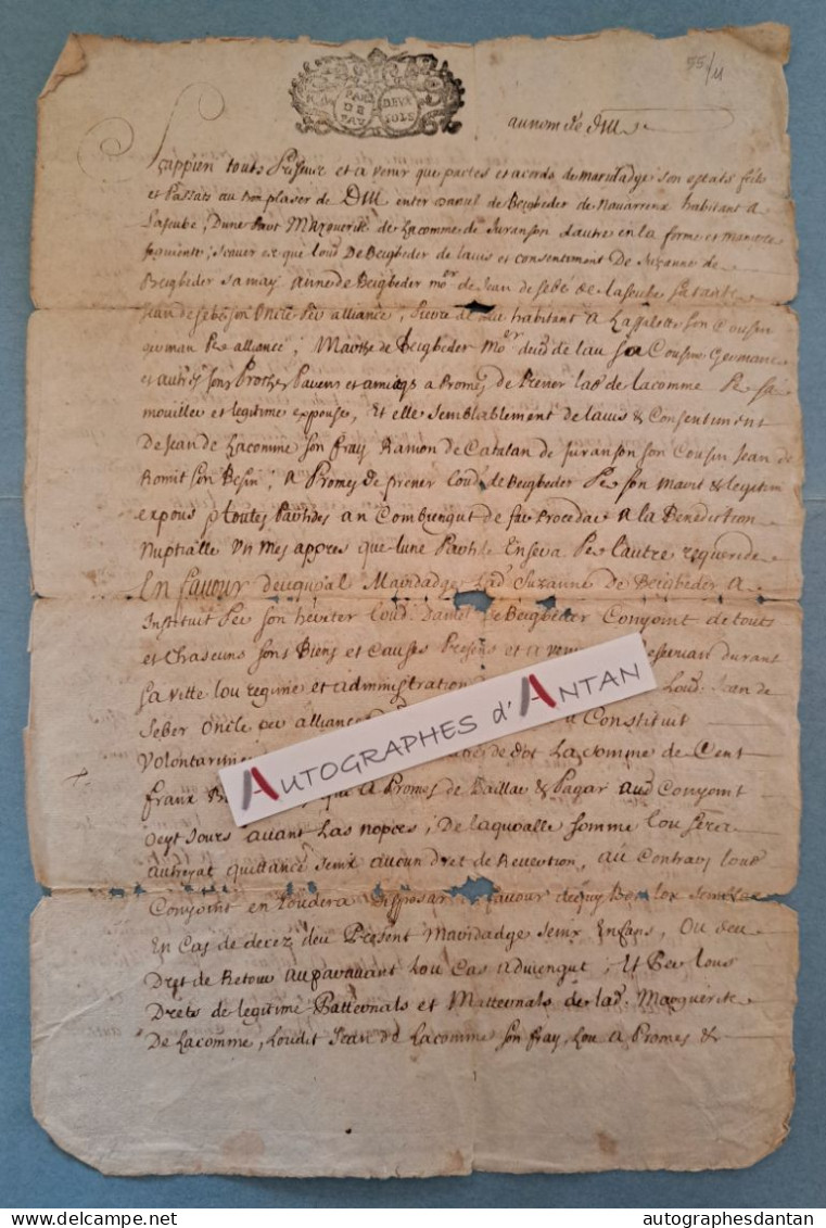 ● Généralité De Pau 1733 Seigneur De Cardesse Parlement De Navarre - Sénéchal D'Oloron - Aubertin Cachet Basses Pyrénées - Cachets Généralité