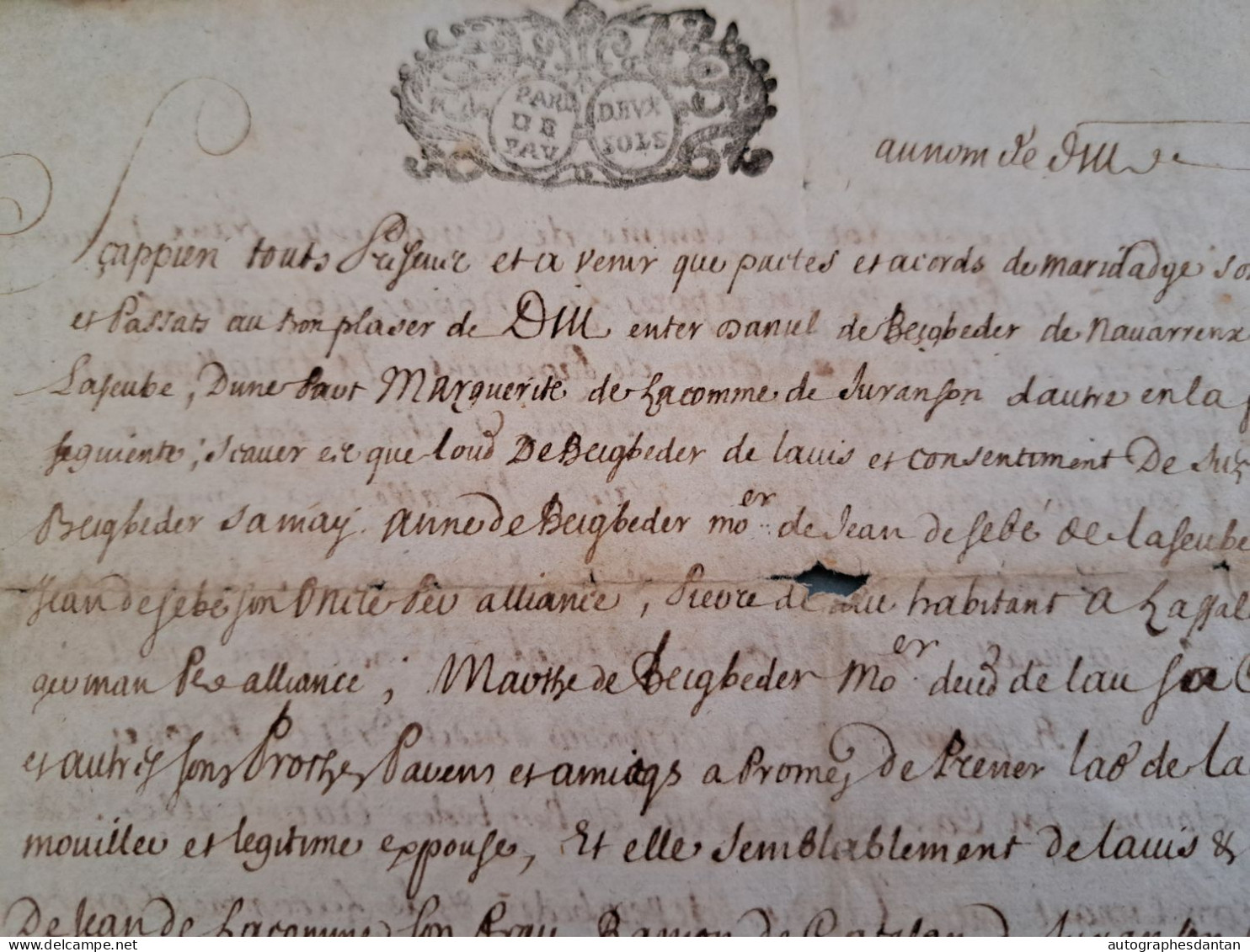 ● Généralité de Pau 1733 Seigneur de Cardesse Parlement de Navarre - Sénéchal d'Oloron - Aubertin cachet Basses Pyrénées