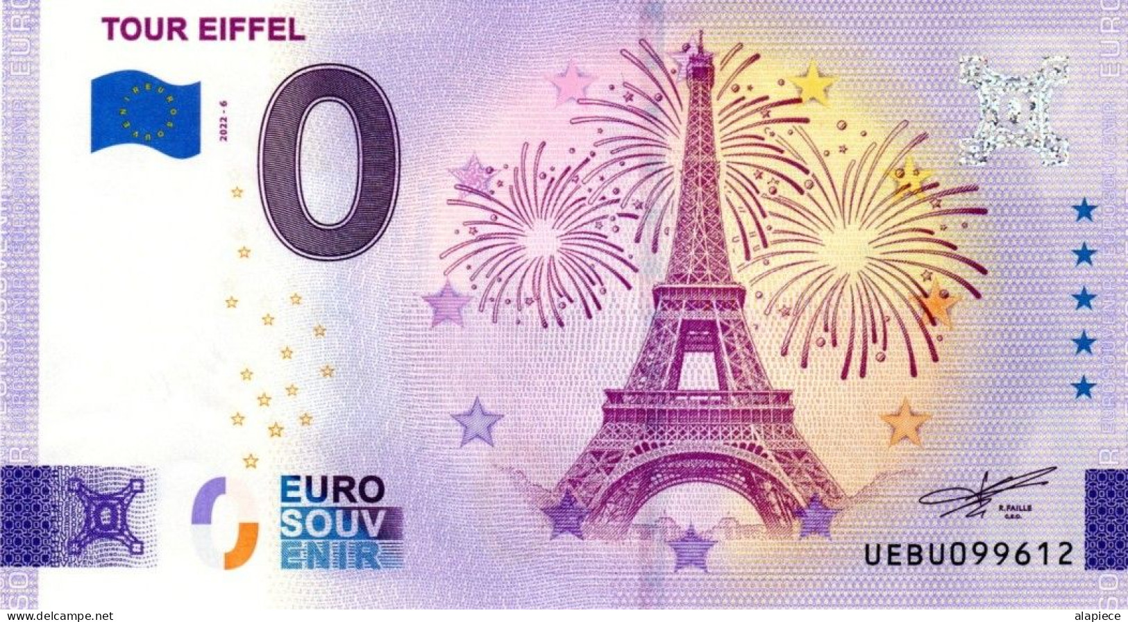 Billet Touristique - 0 Euro - France - Tour Eiffel (2022-6) - Essais Privés / Non-officiels