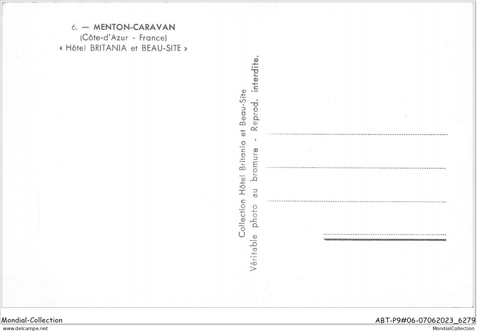 ABTP9-06-0829 - MENTON - Caravan - Hotel Britania Et Beau Site - Menton