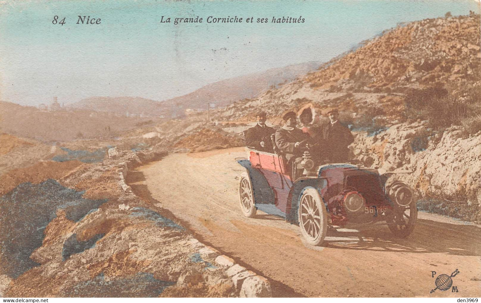 NICE (Alpes-Maritimes) - La Grande Corniche Et Ses Habitués - Automobile Décapotable "9611-EG" - Voyagé 1907 (2 Scans) - Transport (road) - Car, Bus, Tramway