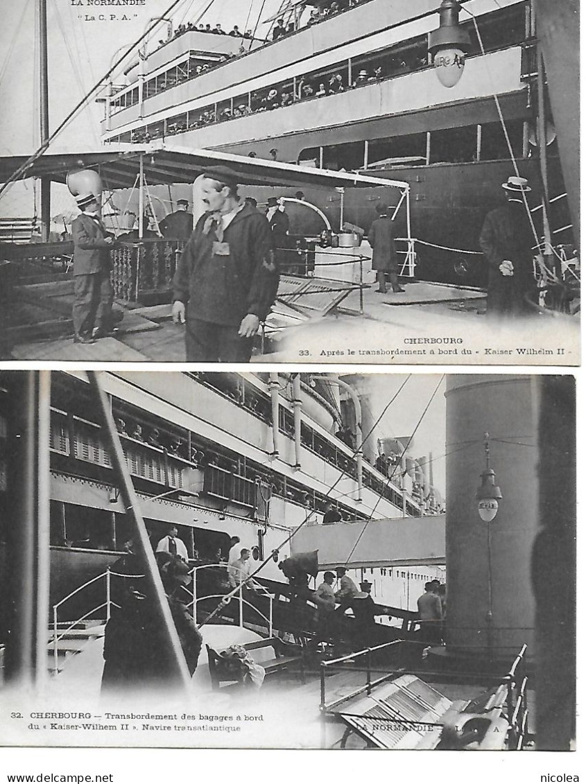 50 - MANCHE - CHERBOURG - TRANSATLANTIQUE KAISER WILHEM II - TRANSBORDEMENT DES BAGAGES 2 CPA PARFAIT ETAT - Cherbourg