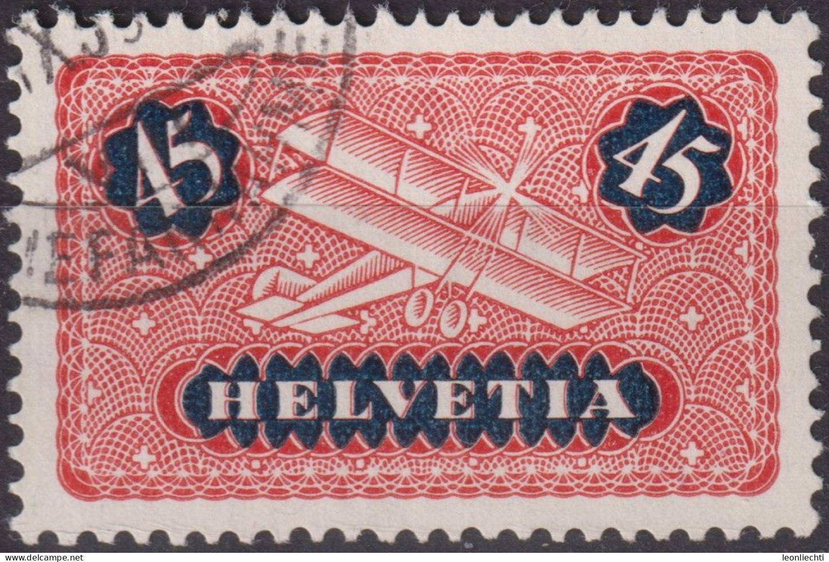 1937 Flugpost Schweiz ⵙ Zum:CH F8z, Mi:CH 183z,Yt:CH PA8a, Doppeldecker - Oblitérés