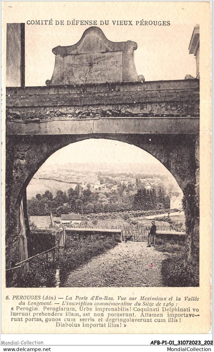 AFBP1-01-0102 - PEROUGES - La Porte D'en-bas Vue Sur Meximieux Et La Vallée Du Longevent - Pérouges