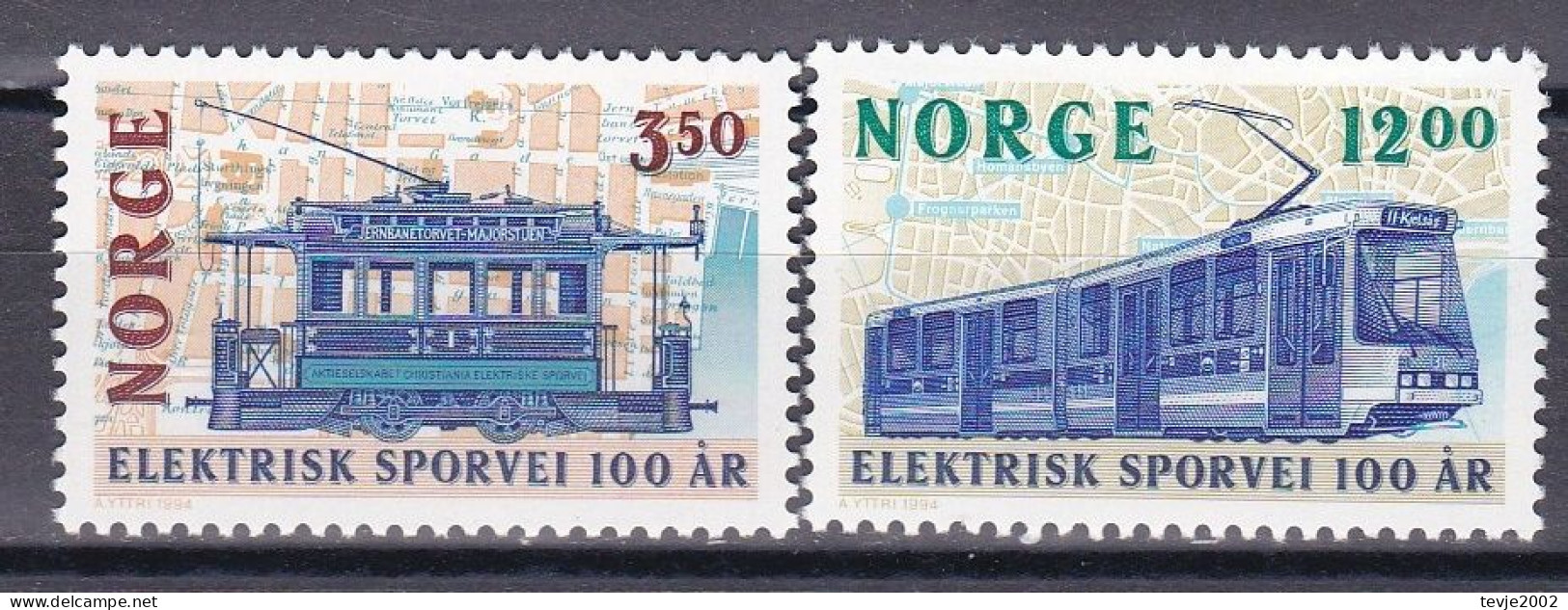 Norwegen Norge 1994 - Mi.Nr. 1163 - 1164 - Postfrisch MNH - Straßenbahn Tram - Strassenbahnen