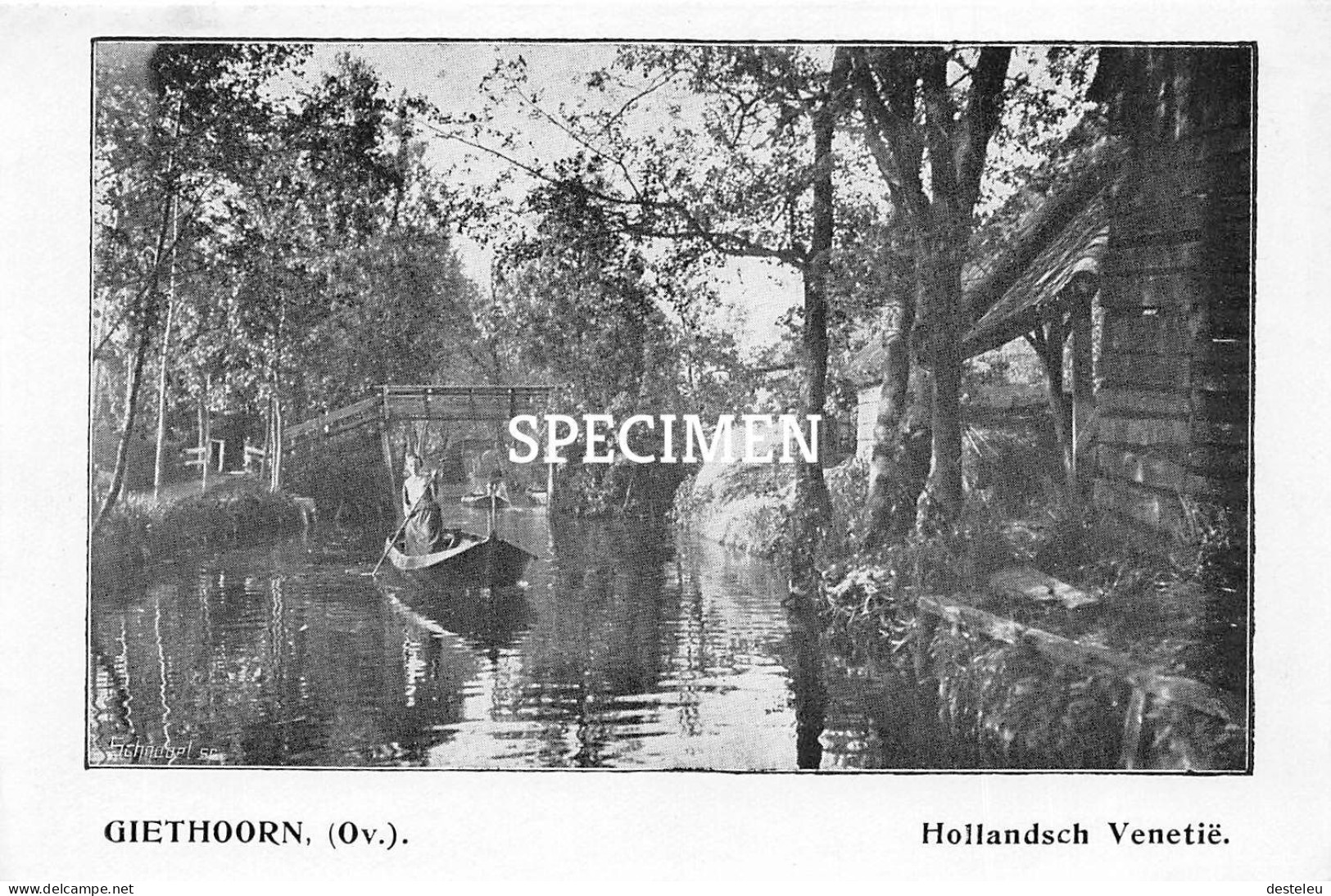 Prent - Hollandsch Venetië - Giethoorn  - 8.5x12.5 Cm - Giethoorn