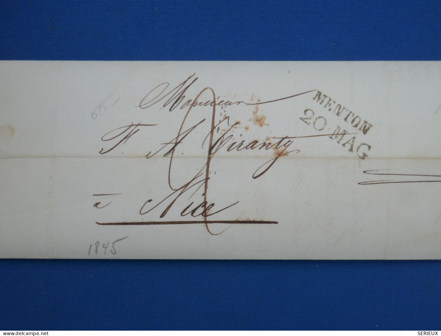 DP2 ETAT SARDE FRANCE  LETTRE  .1845  MENTON A NICE  ++AFF. INTERESSANT++ - Sardaigne