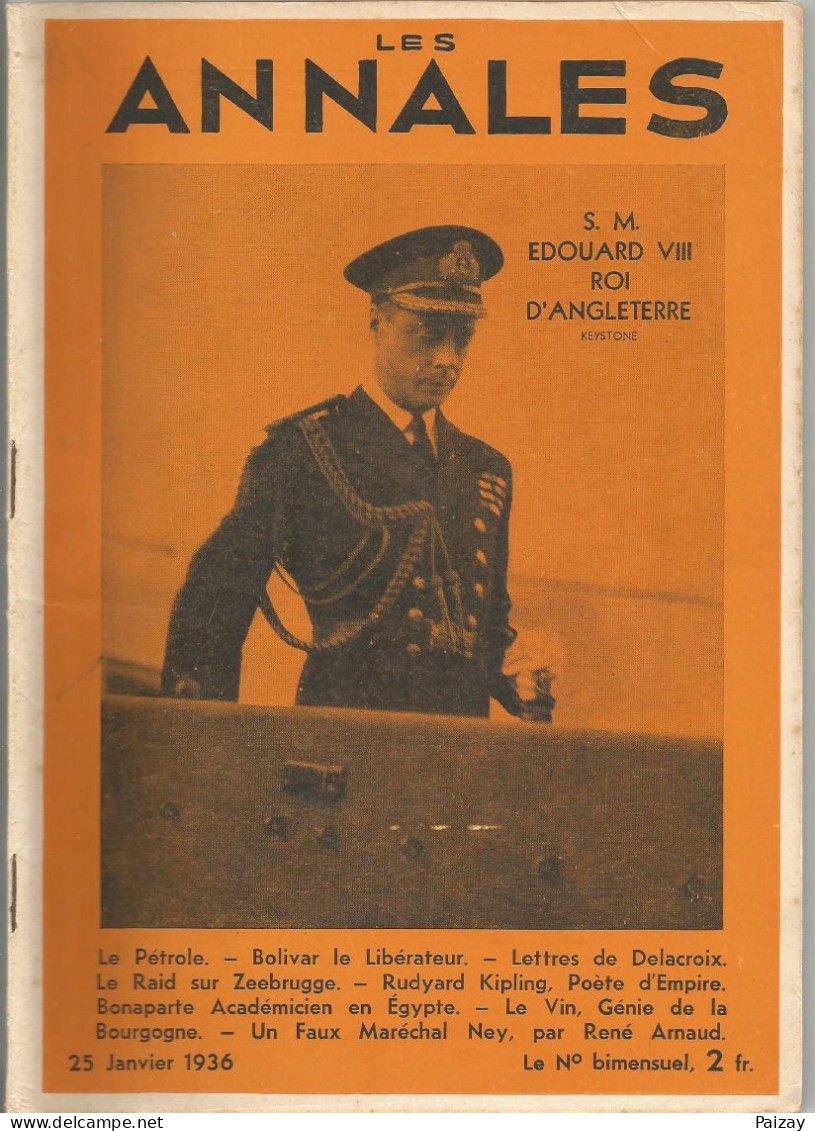 Les Annales Janvier 1936 Pétrole Bolivar Delacroix Raid Zeebrugge Rudyard Kipling Bonaparte Ney Arnaud - 1901-1940