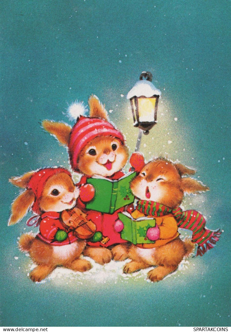 Bonne Année Noël LAPIN Vintage Carte Postale CPSM #PAV260.A - Nouvel An