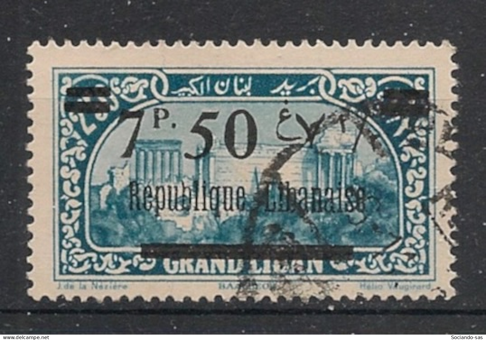 GRAND LIBAN - 1927 - N°YT. 93 - Baalbeck 7pi50 Sur 2pi50 Bleu - Oblitéré / Used - Gebraucht