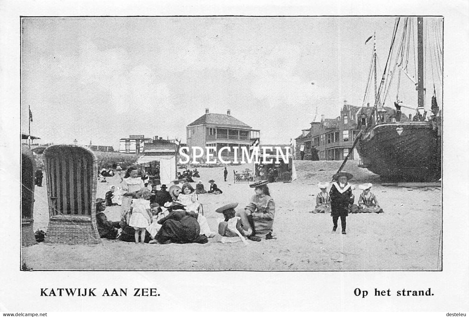 Prent - Op Het Strand Katwijk Aan Zee  - 8.5x12.5 Cm - Katwijk (aan Zee)