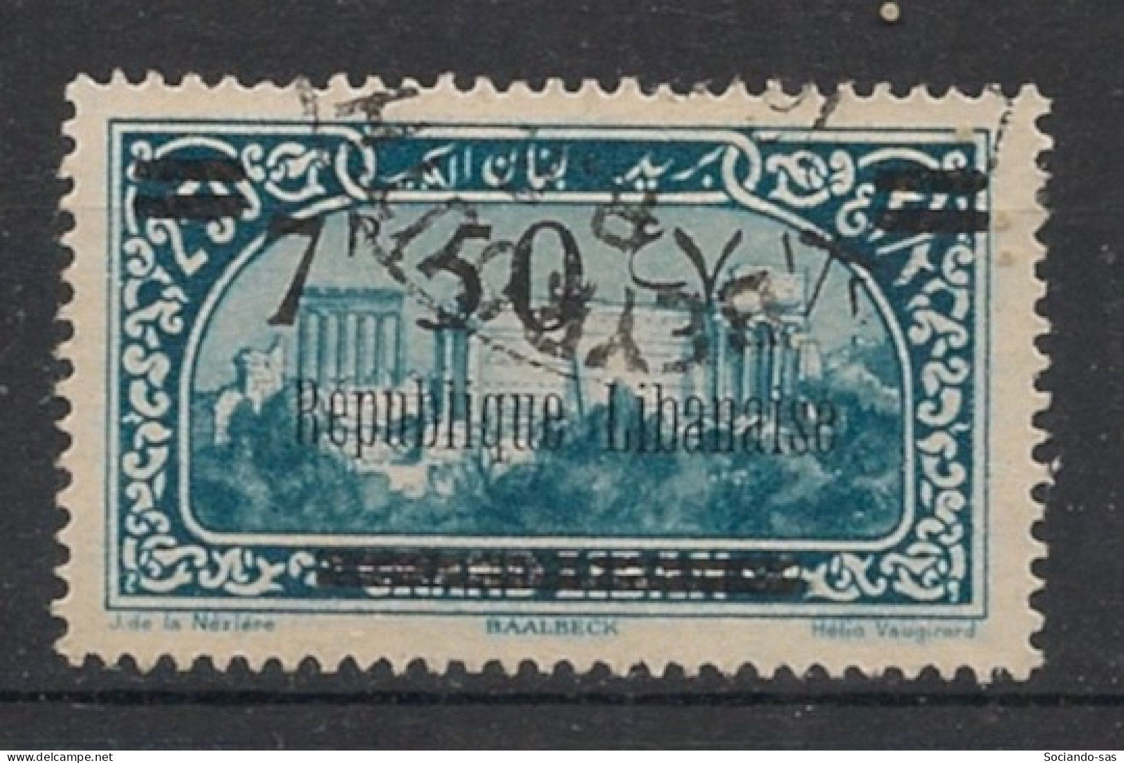 GRAND LIBAN - 1927 - N°YT. 93 - Baalbeck 7pi50 Sur 2pi50 Bleu - Oblitéré / Used - Gebraucht