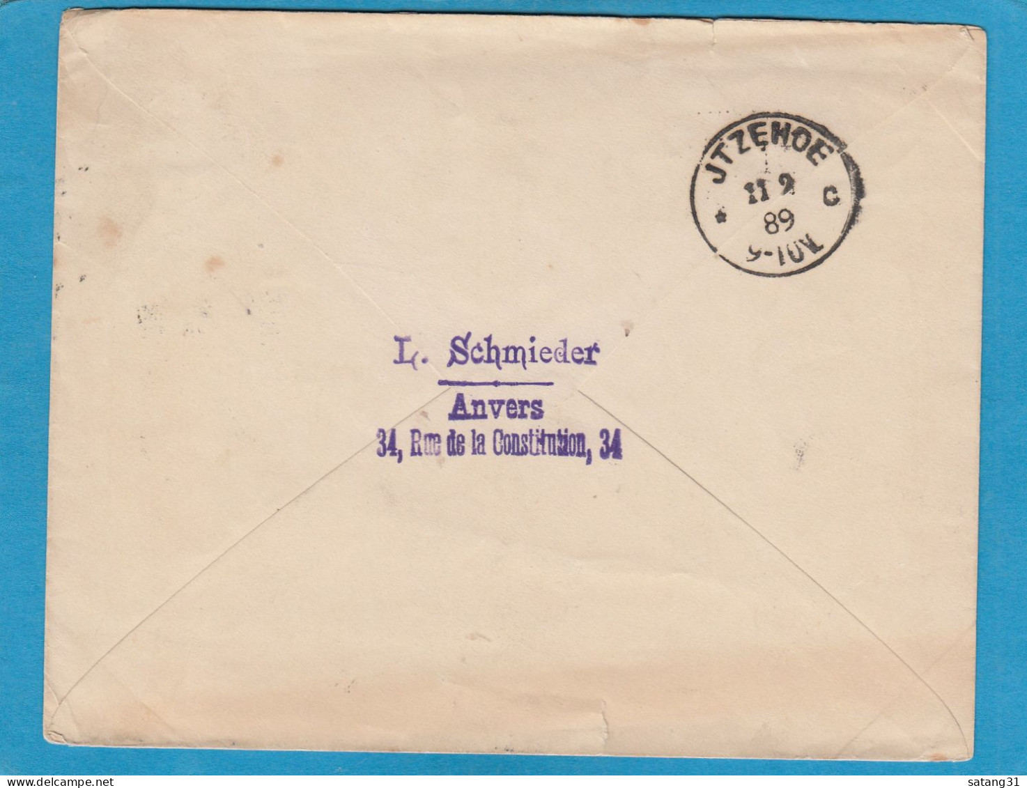 ENTIER POSTAL AVEC AFFRANCHISSEMENT COMPLEMENTAIRE D'ANVERS POUR ITZEHOE,1889. - Postkarten 1951-..