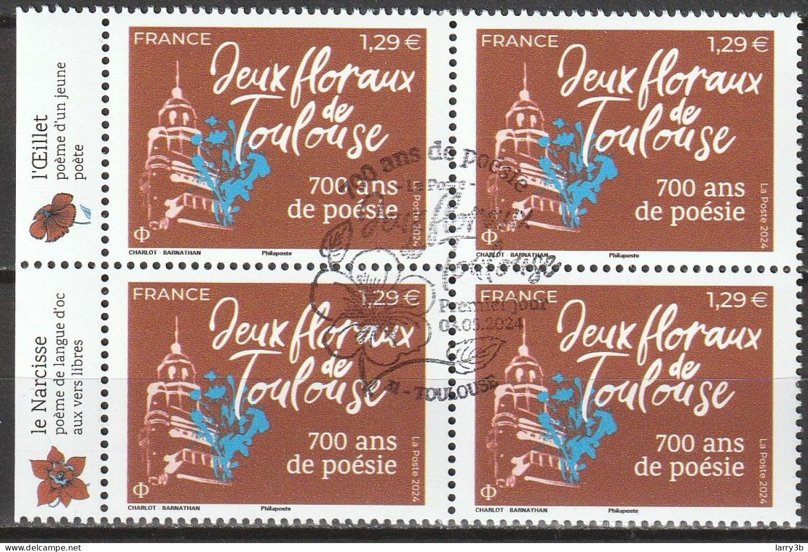 2024 - Y/T 5xxx - OBL 1ER JOUR - "JEUX FLORAUX DE TOULOUSE – 700 ANS DE POÉSIE" - BLOC 4 ISSU FEUILLET - Used Stamps
