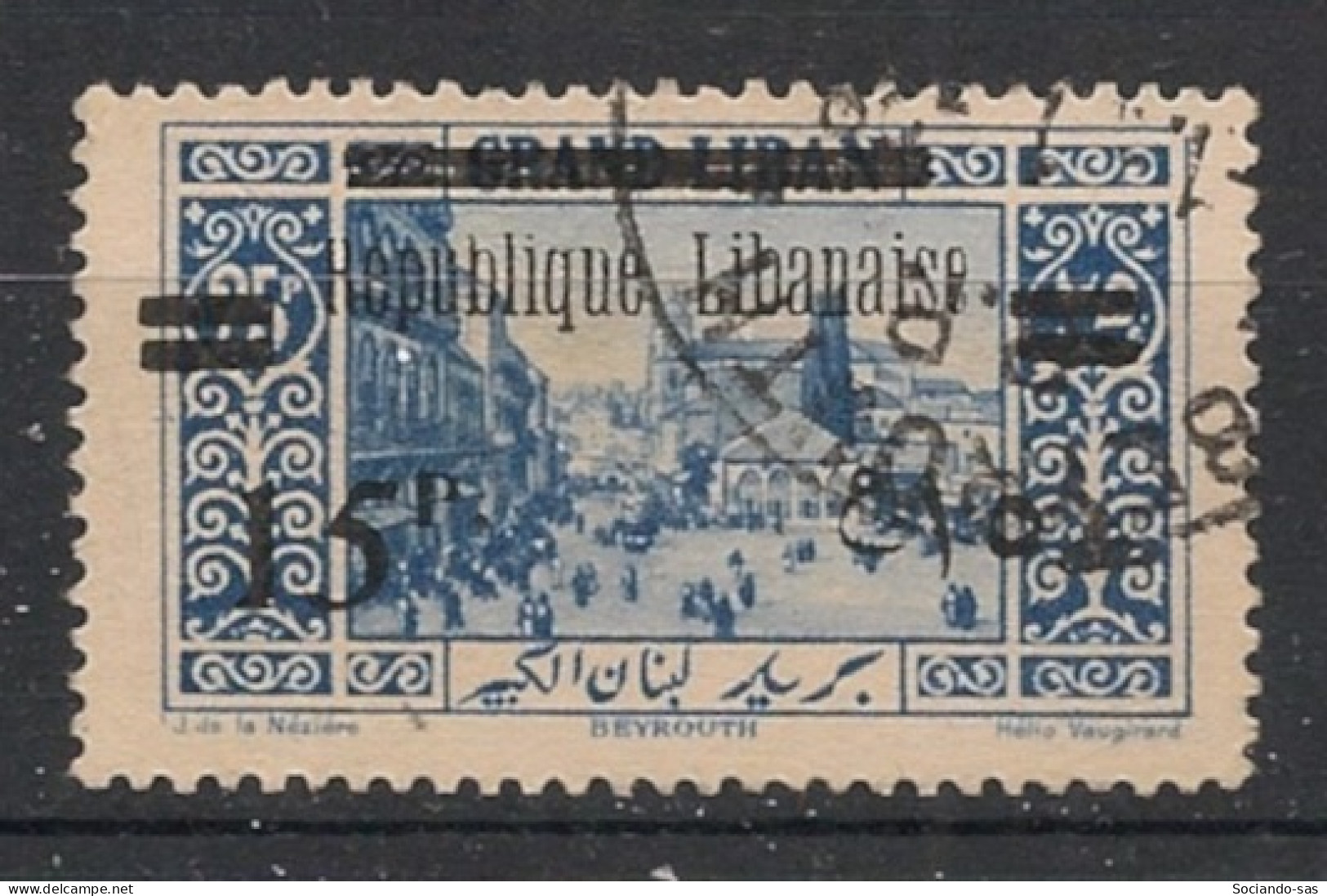 GRAND LIBAN - 1927 - N°YT. 95 - Beyrouth 15pi Sur 25pi Bleu - Oblitéré / Used - Used Stamps