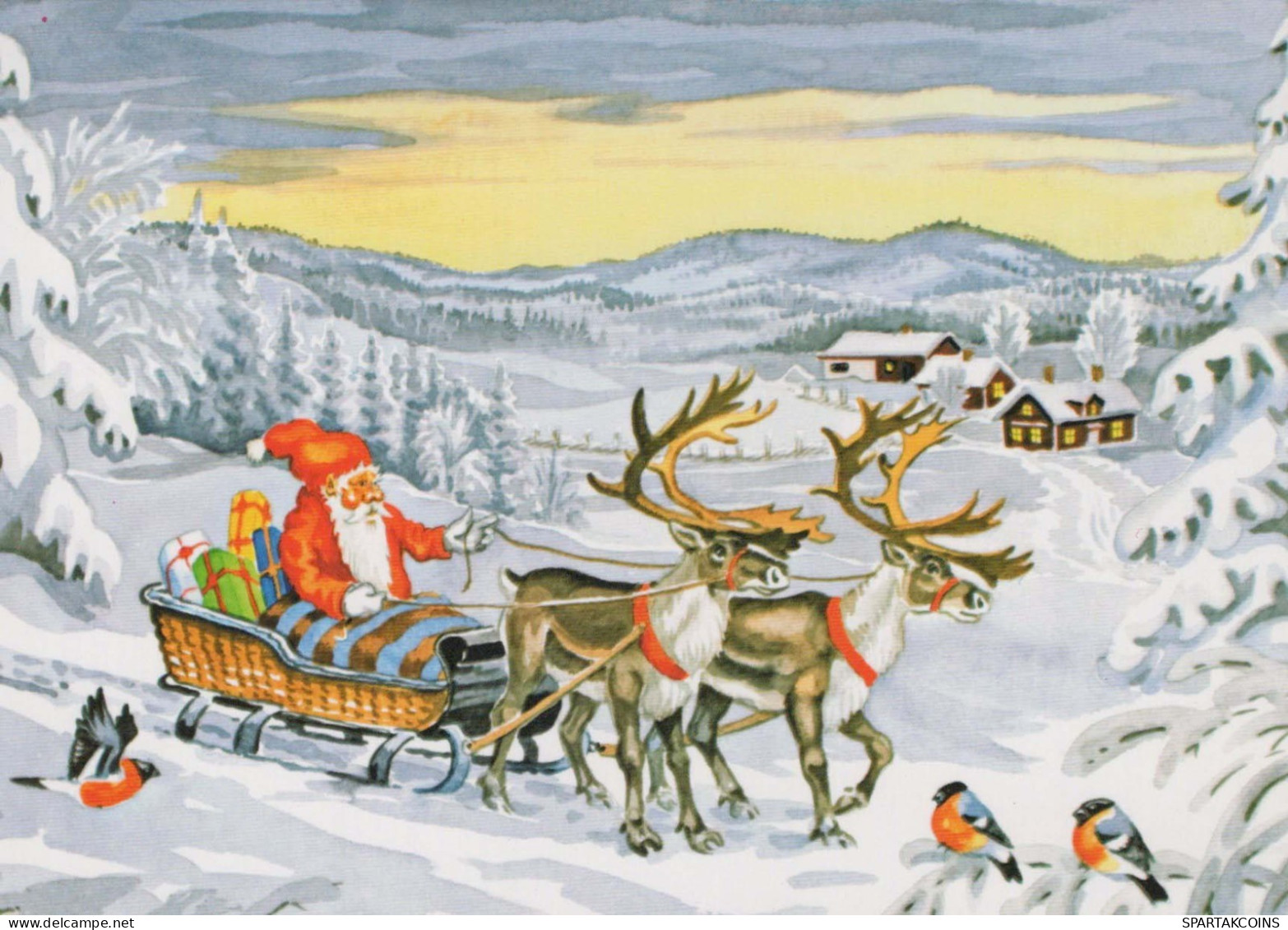 SANTA CLAUS Happy New Year Christmas DEER Vintage Postcard CPSM #PBB207.A - Santa Claus