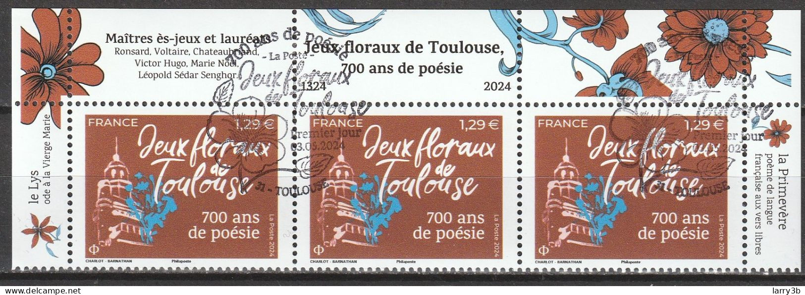 2024 - Y/T 5xxx - OBL 1ER JOUR - "JEUX FLORAUX DE TOULOUSE – 700 ANS DE POÉSIE" - BLOC 3 ISSU HAUT FEUILLET - Oblitérés