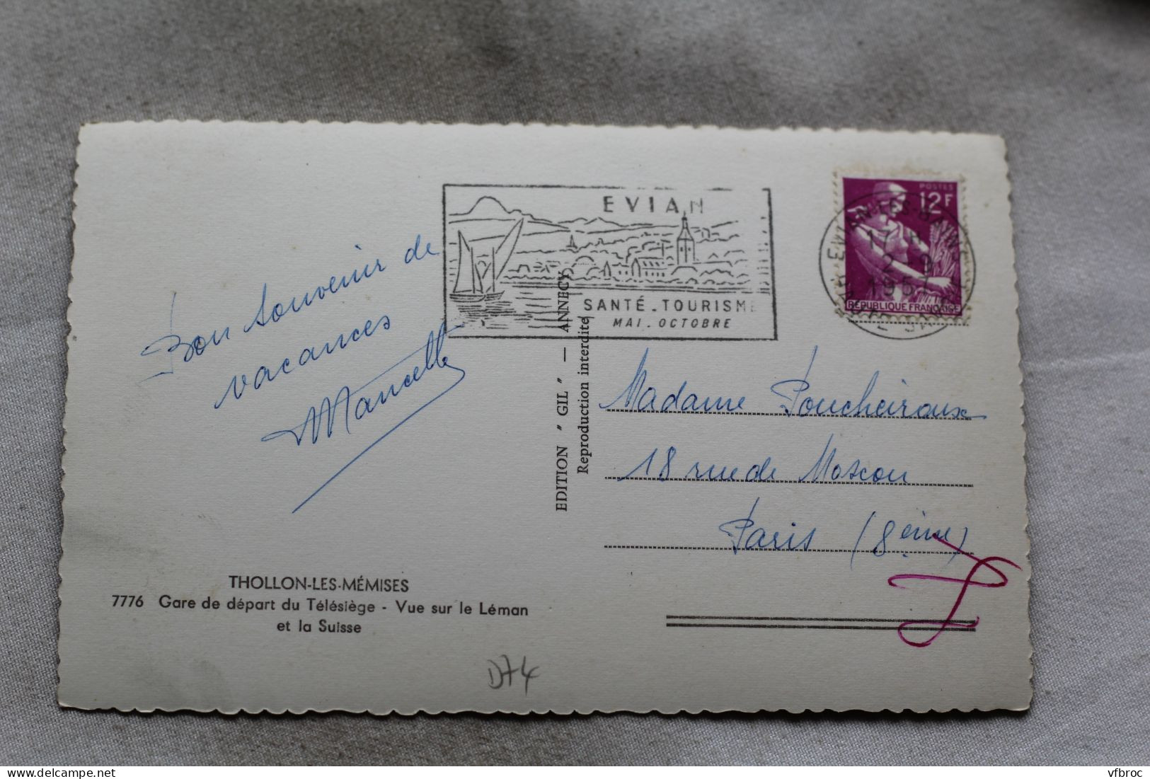 N835, Cpsm 1957, Thollon Les Mémises, Gare De Départ Du Télésiège, Vue Sur Le Léman Et La Suisse, Haute Savoie 74 - Thollon
