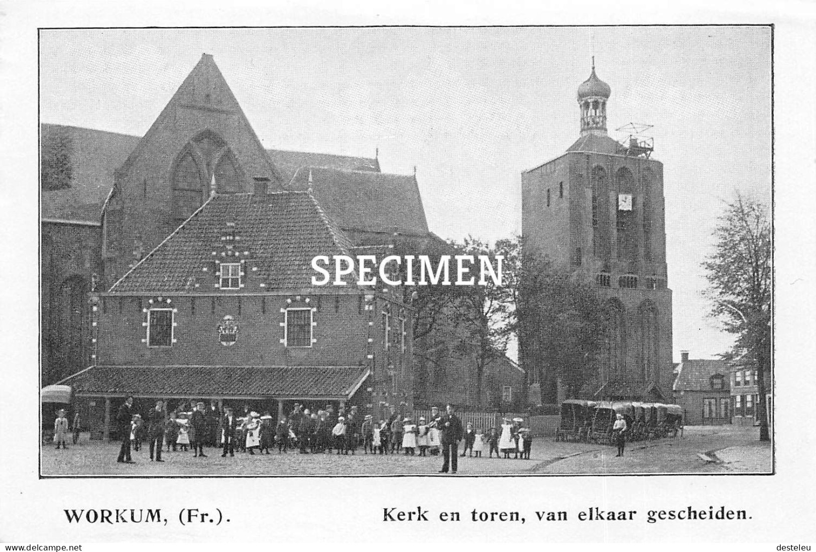 Prent - Kerk En Toren Van Elkaar Gescheiden - Workum  - 8.5x12.5 Cm - Workum