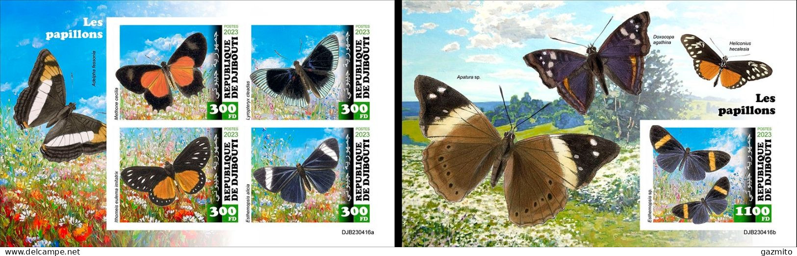 Djibouti 2023, Animals, Butterflies, 4val In BF +BF IMPERFORATED - Dschibuti (1977-...)