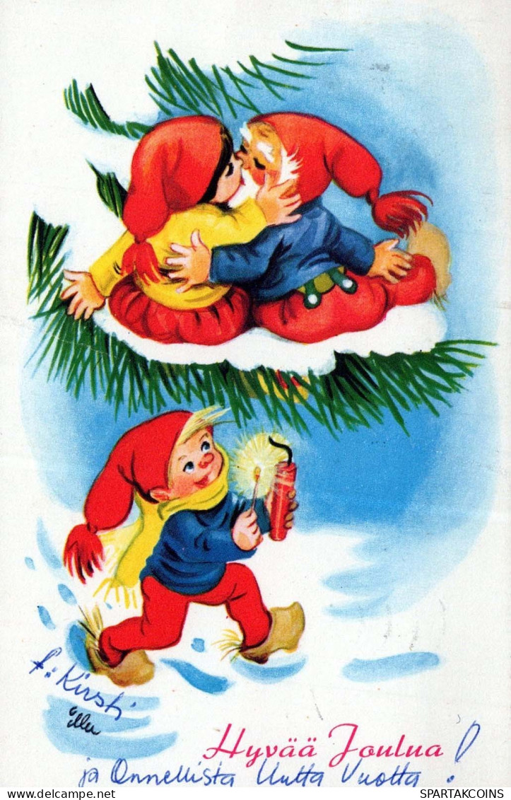 PAPÁ NOEL Feliz Año Navidad GNOMO Vintage Tarjeta Postal CPSMPF #PKD856.A - Santa Claus