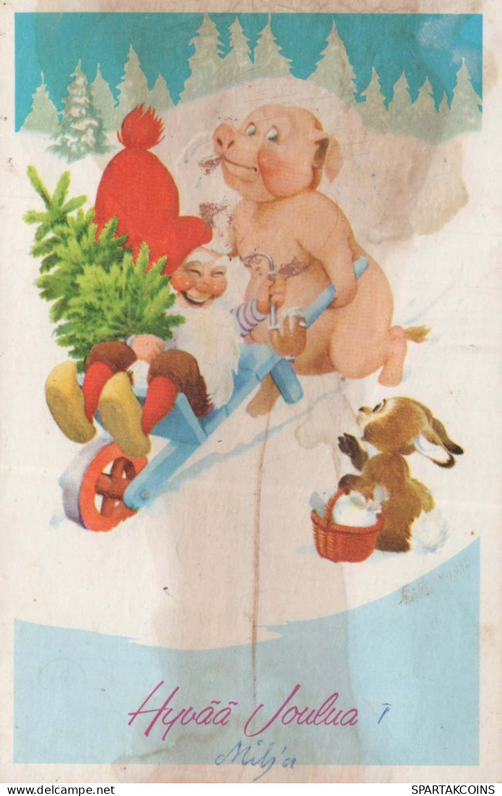 BABBO NATALE Buon Anno Natale GNOME Vintage Cartolina CPSMPF #PKD862.A - Santa Claus