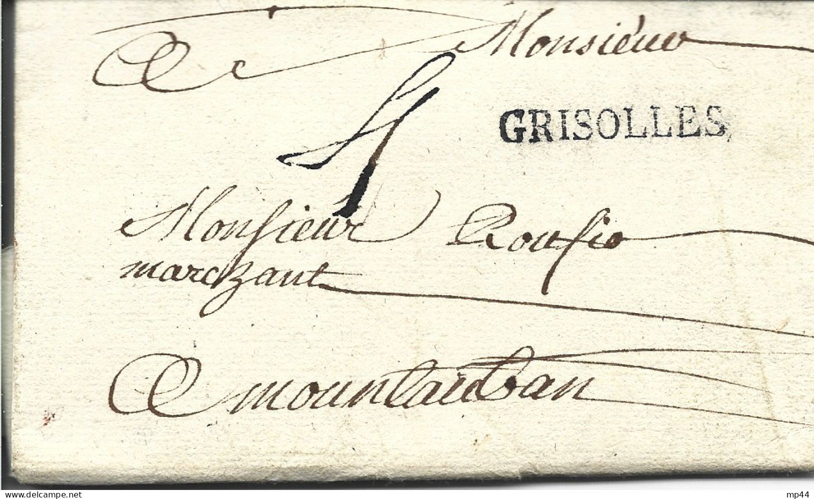 1L5 --- De Grenade 82 GRISOLLES Pour Rouffio Négociant à Montauban 1762 - 1701-1800: Précurseurs XVIII