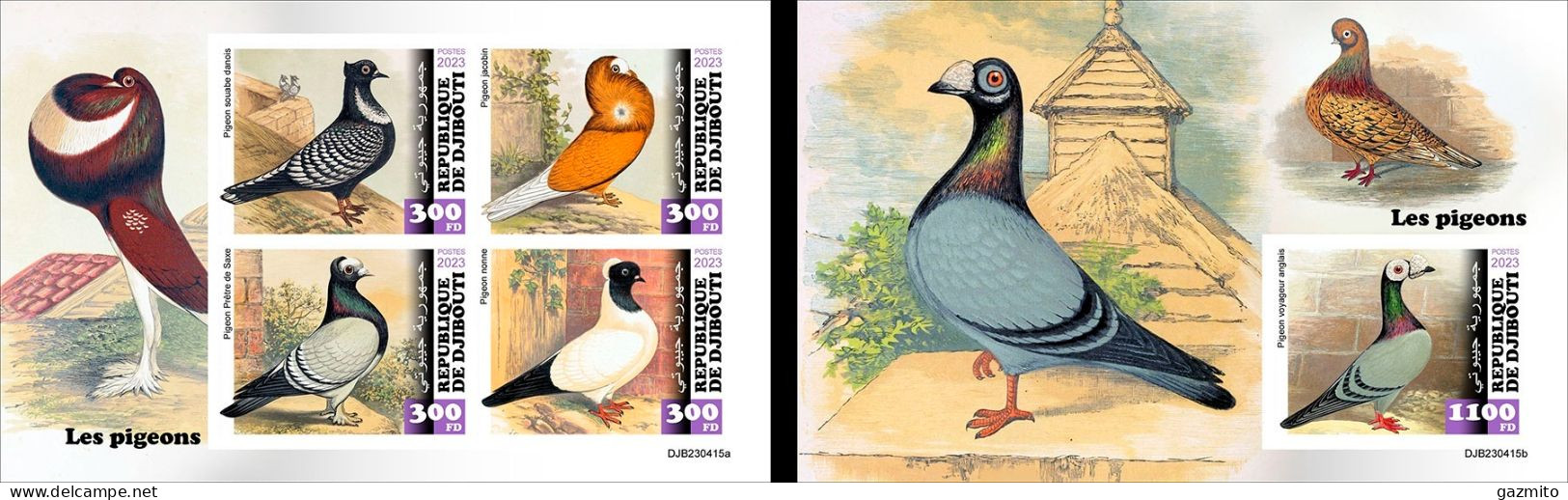 Djibouti 2023, Animals, Pigeons, 4val In BF +BF IMPERFORATED - Djibouti (1977-...)