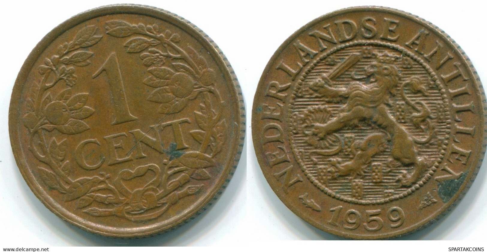 1 CENT 1959 NETHERLANDS ANTILLES Bronze Fish Colonial Coin #S11054.U.A - Antilles Néerlandaises