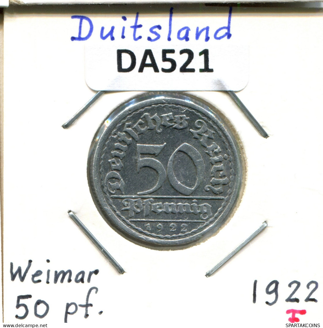 50 PFENNIG 1922 F GERMANY Coin #DA521.2.U.A - 50 Renten- & 50 Reichspfennig