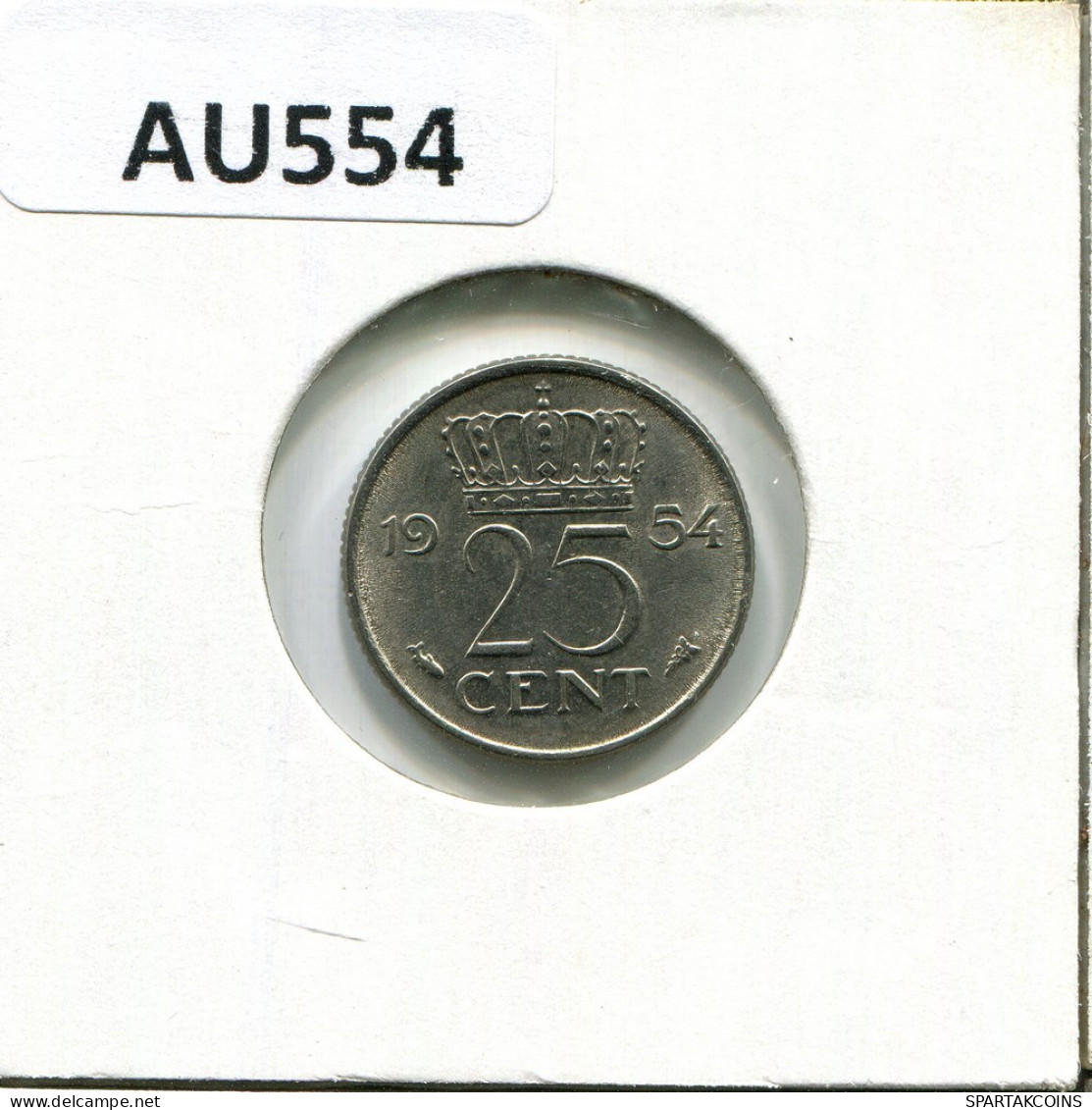 25 CENTS 1954 NEERLANDÉS NETHERLANDS Moneda #AU554.E.A - 1948-1980 : Juliana