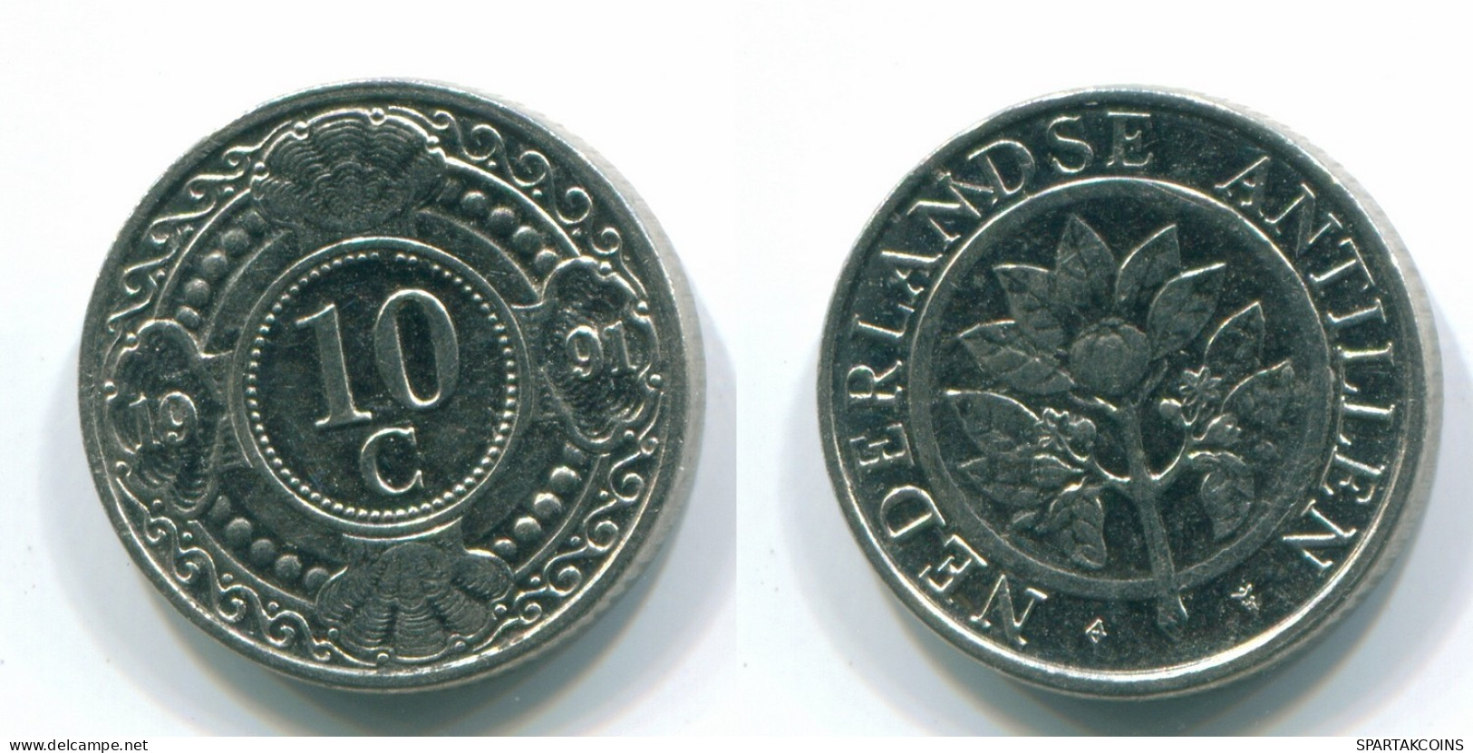 10 CENTS 1991 NETHERLANDS ANTILLES Nickel Colonial Coin #S11328.U.A - Niederländische Antillen