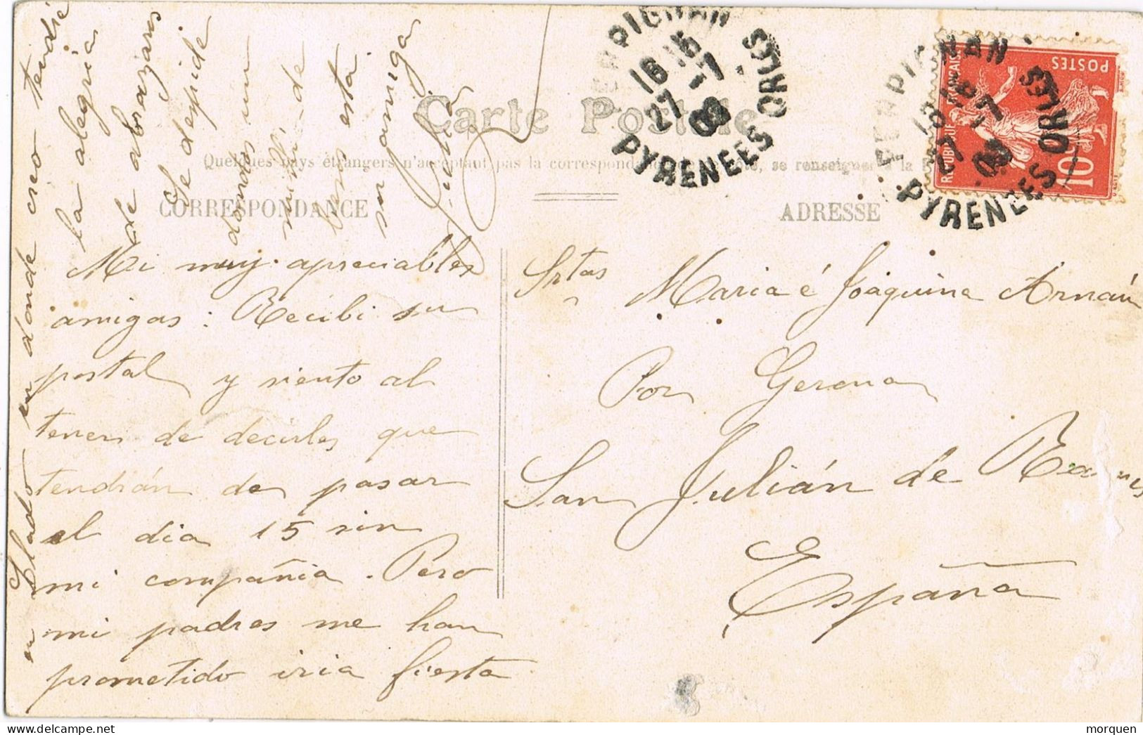 55135. Postal PERPIGNAN (Pyrenees Orientals) 1903. Eglise St. JEAN De Perpignan - Lettres & Documents