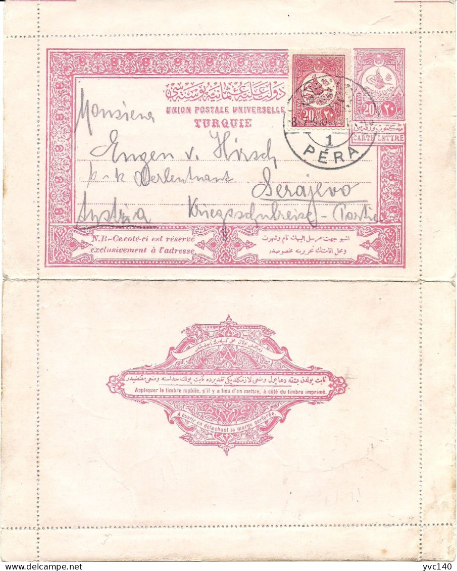Turkey; Ottoman Postal Stationery Sent From Pera (Beyoglu/Istanbul) To Sarajevo - Cartas & Documentos