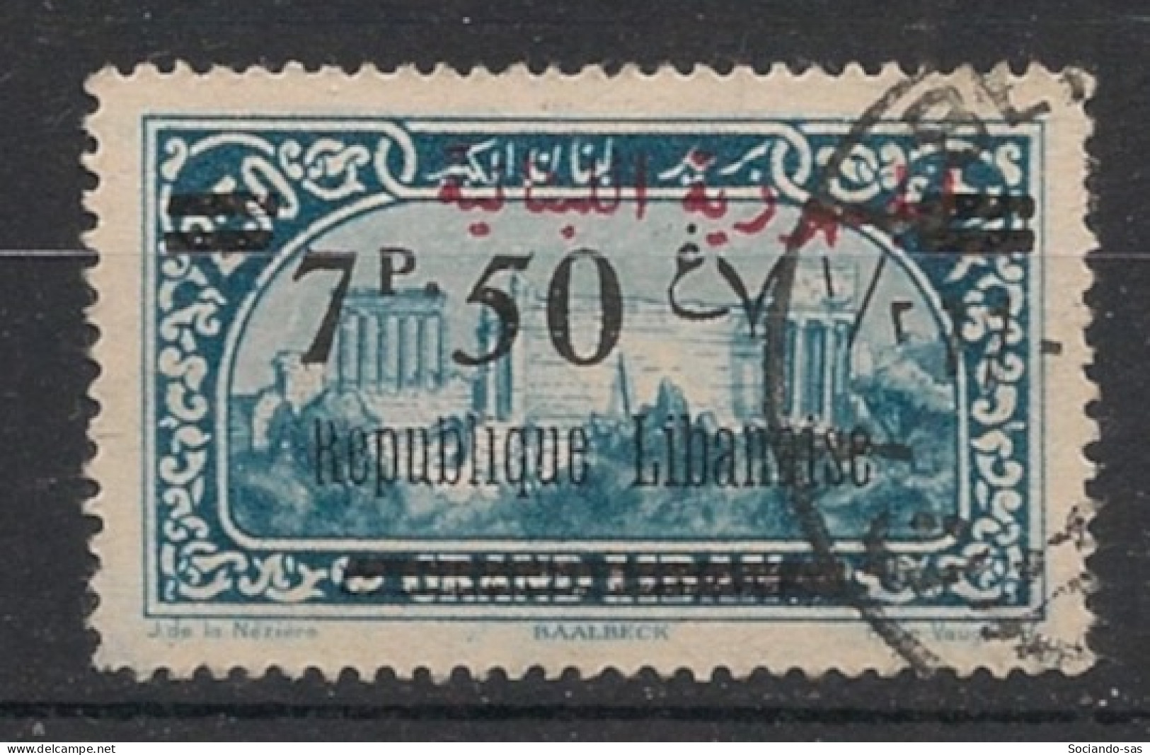 GRAND LIBAN - 1928 - N°YT. 107 - Baalbeck 7pi50 Sur 2pi50 Bleu - Oblitéré / Used - Gebraucht