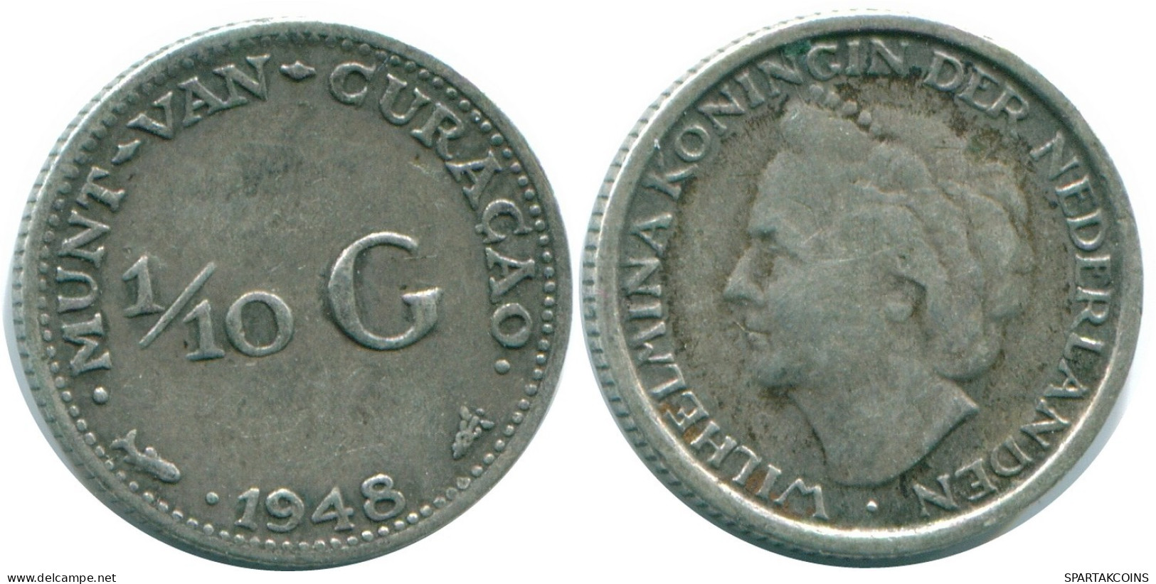 1/10 GULDEN 1948 CURACAO NÉERLANDAIS NETHERLANDS ARGENT Colonial Pièce #NL12028.3.F.A - Curaçao