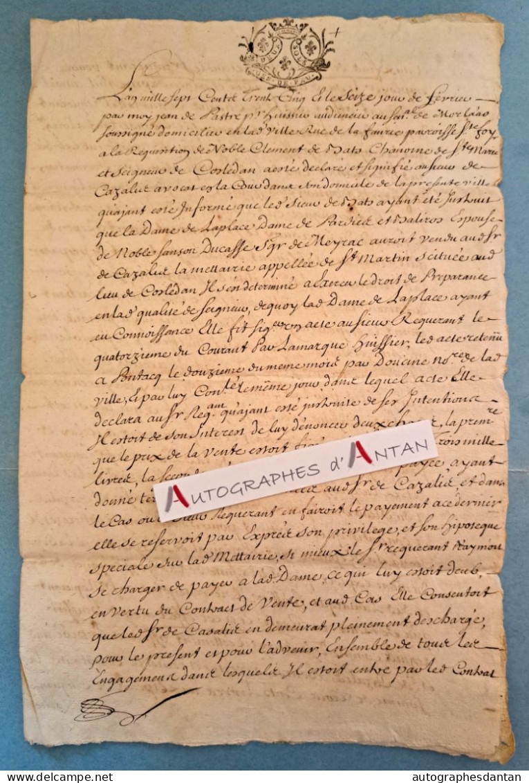 ● Généralité De PAU 1735 Clement De Bats Chanoine De Sainte Marie (d'Oloron) Cazalis Ducasse Meyrac Basses Pyrénées - Seals Of Generality