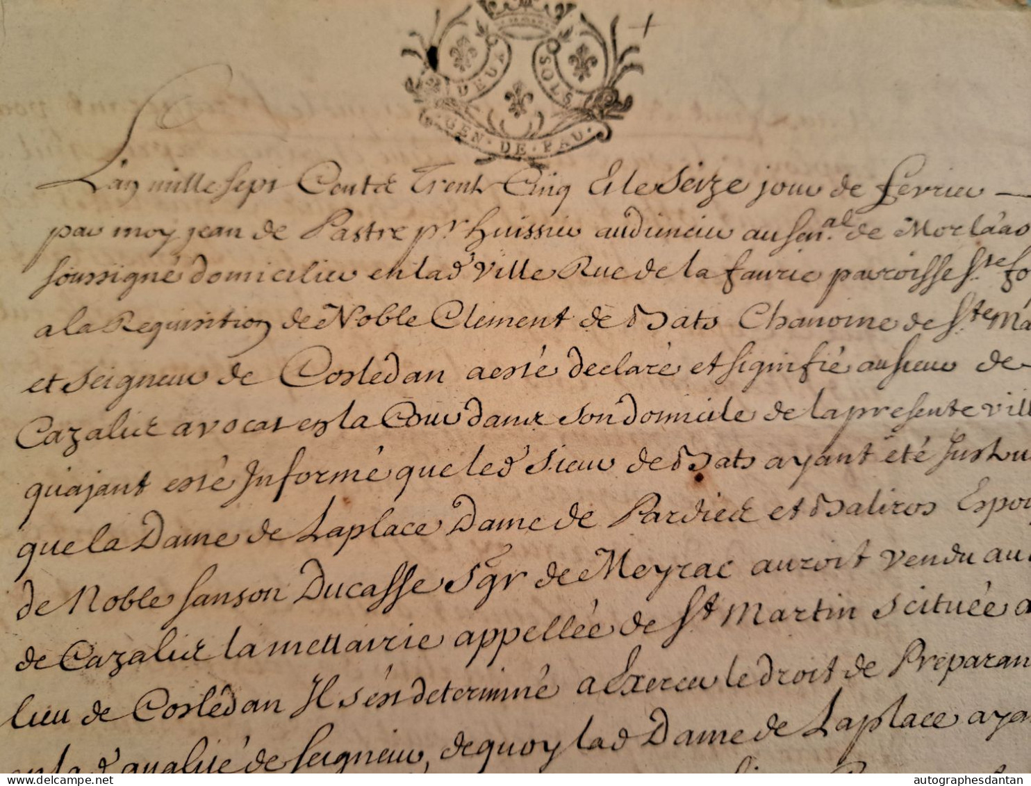 ● Généralité De PAU 1735 Clement De Bats Chanoine De Sainte Marie (d'Oloron) Cazalis Ducasse Meyrac Basses Pyrénées - Timbri Generalità