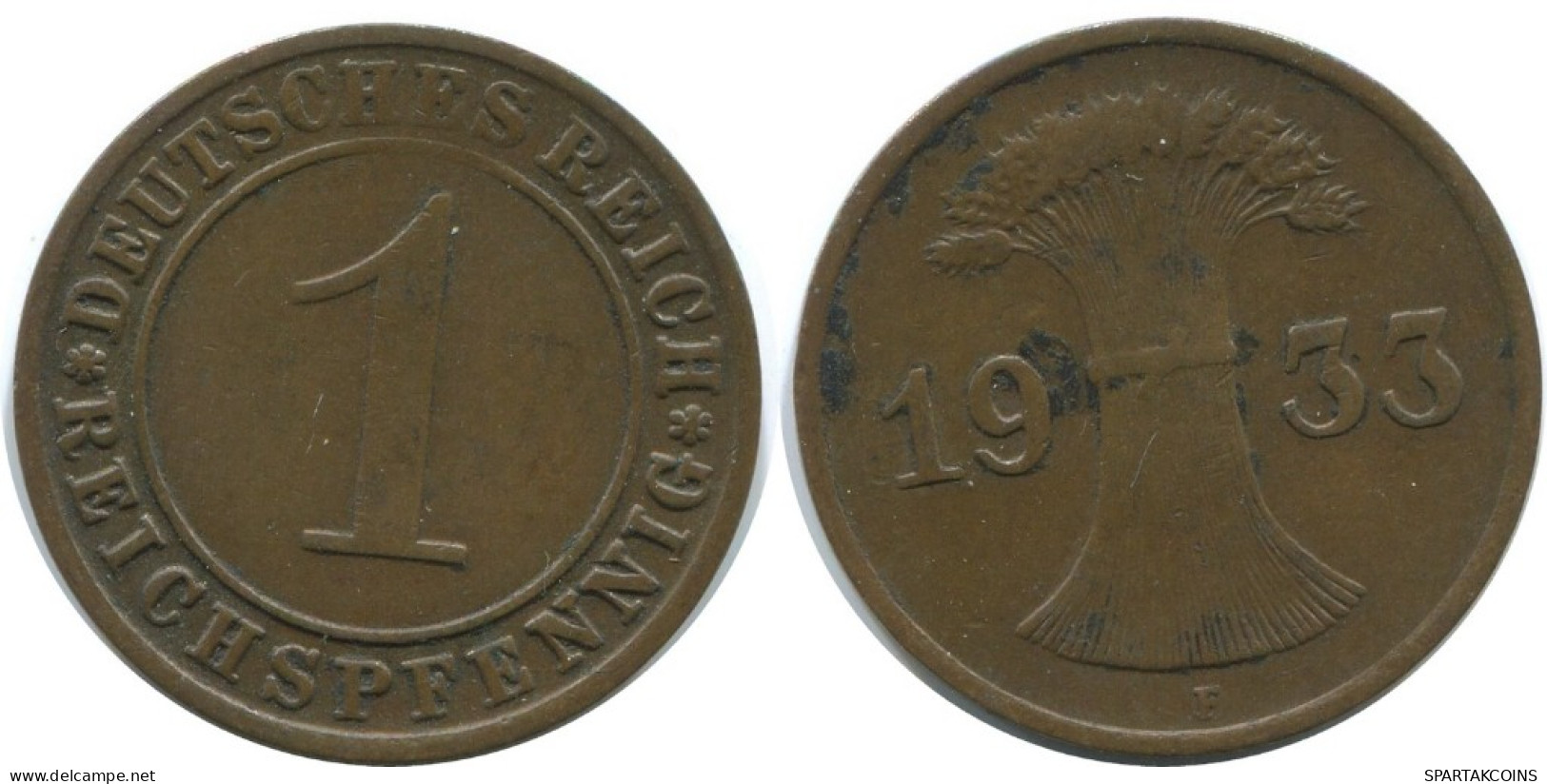 1 REICHSPFENNIG 1933 F DEUTSCHLAND Münze GERMANY #AE237.D.A - 1 Reichspfennig