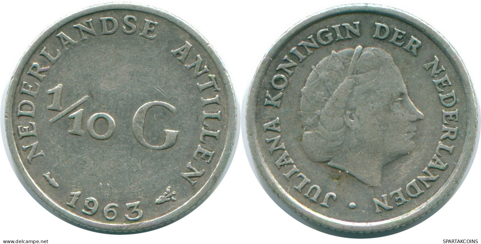 1/10 GULDEN 1963 NETHERLANDS ANTILLES SILVER Colonial Coin #NL12467.3.U.A - Antilles Néerlandaises