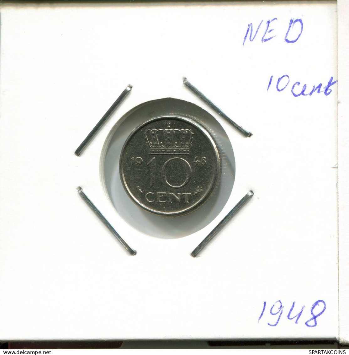 10 CENTS 1948 NEERLANDÉS NETHERLANDS Moneda #AR718.E.A - 1948-1980 : Juliana