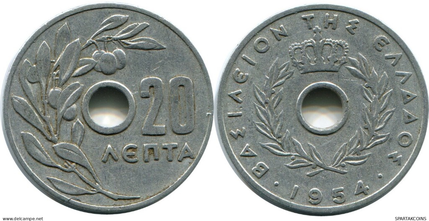 20 LEPTA 1954 GRÈCE GREECE Pièce Paul I #AH732.F.A - Griechenland