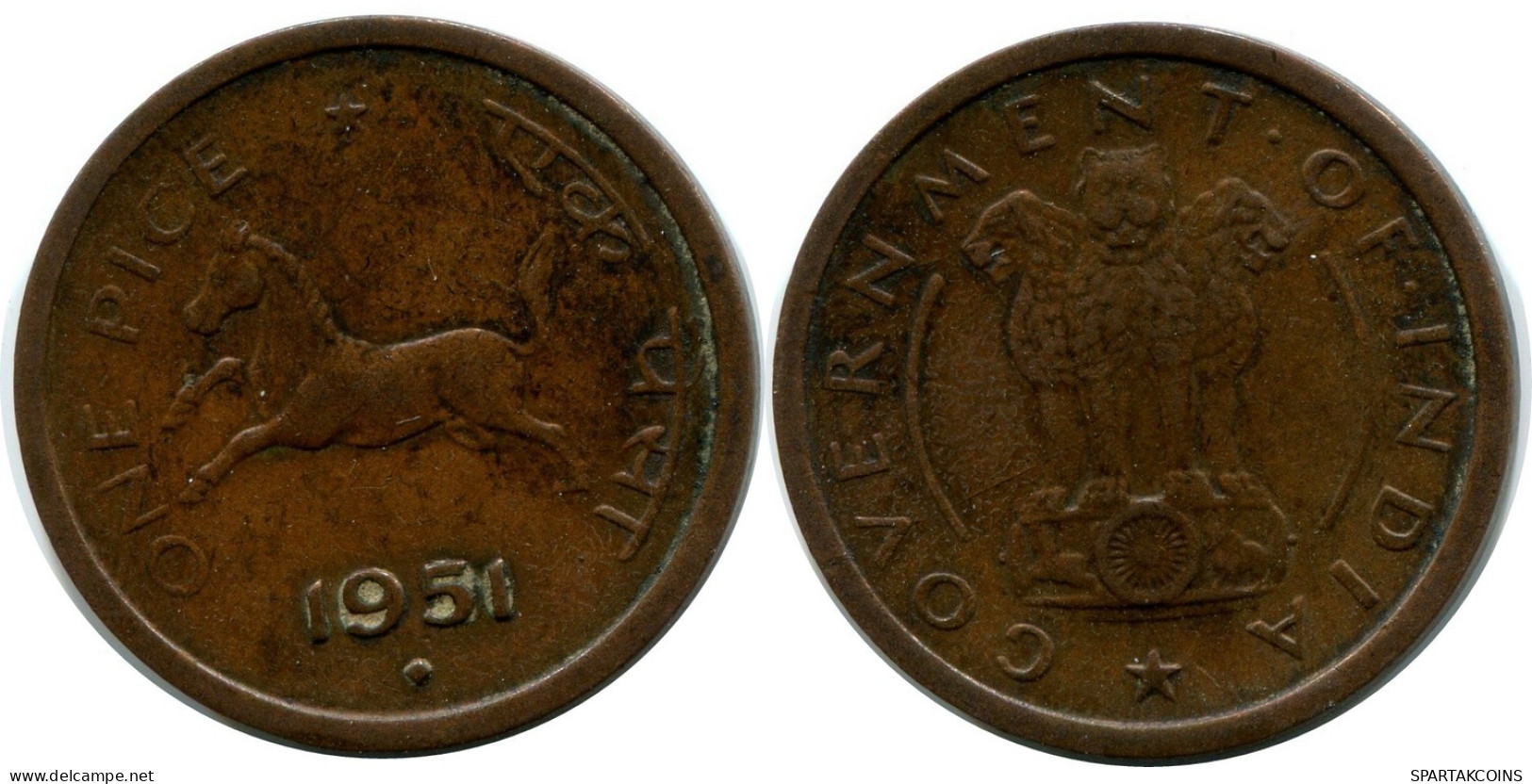 1 PICE 1951 INDIA Moneda #AY950.E.A - Indien