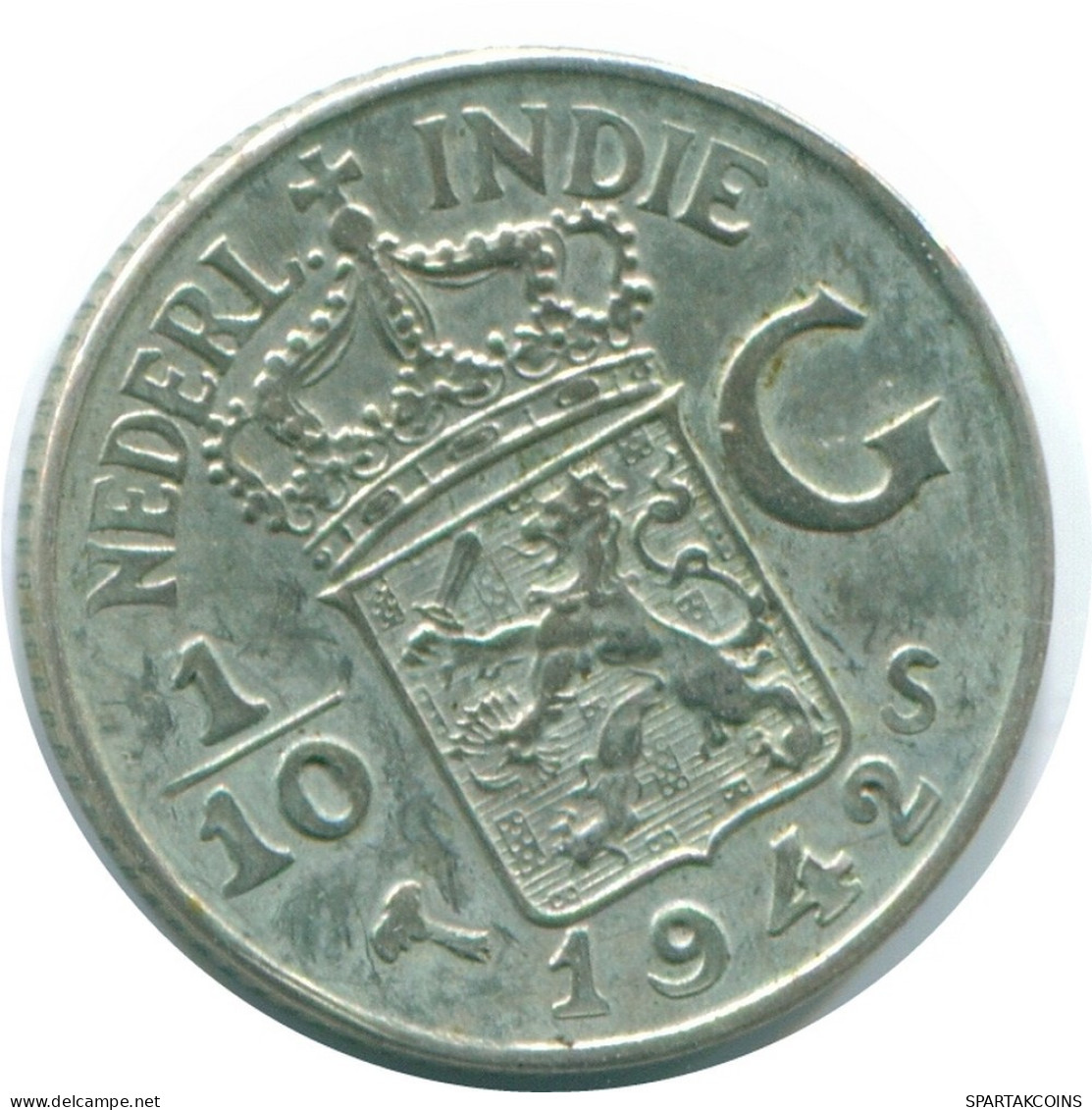 1/10 GULDEN 1942 NETHERLANDS EAST INDIES SILVER Colonial Coin #NL13896.3.U.A - Nederlands-Indië