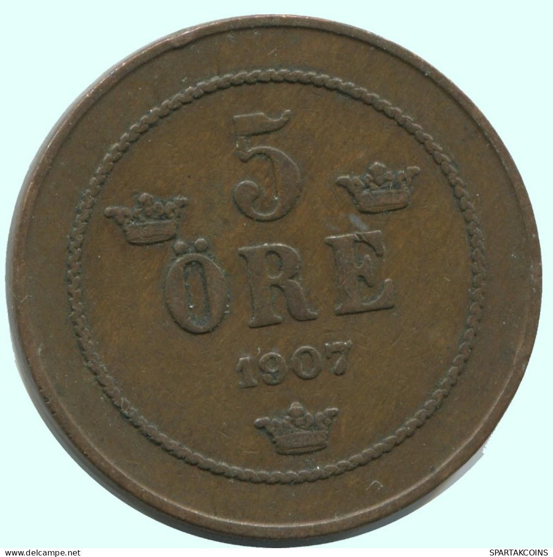 5 ORE 1907 SWEDEN Coin #AC684.2.U.A - Sweden