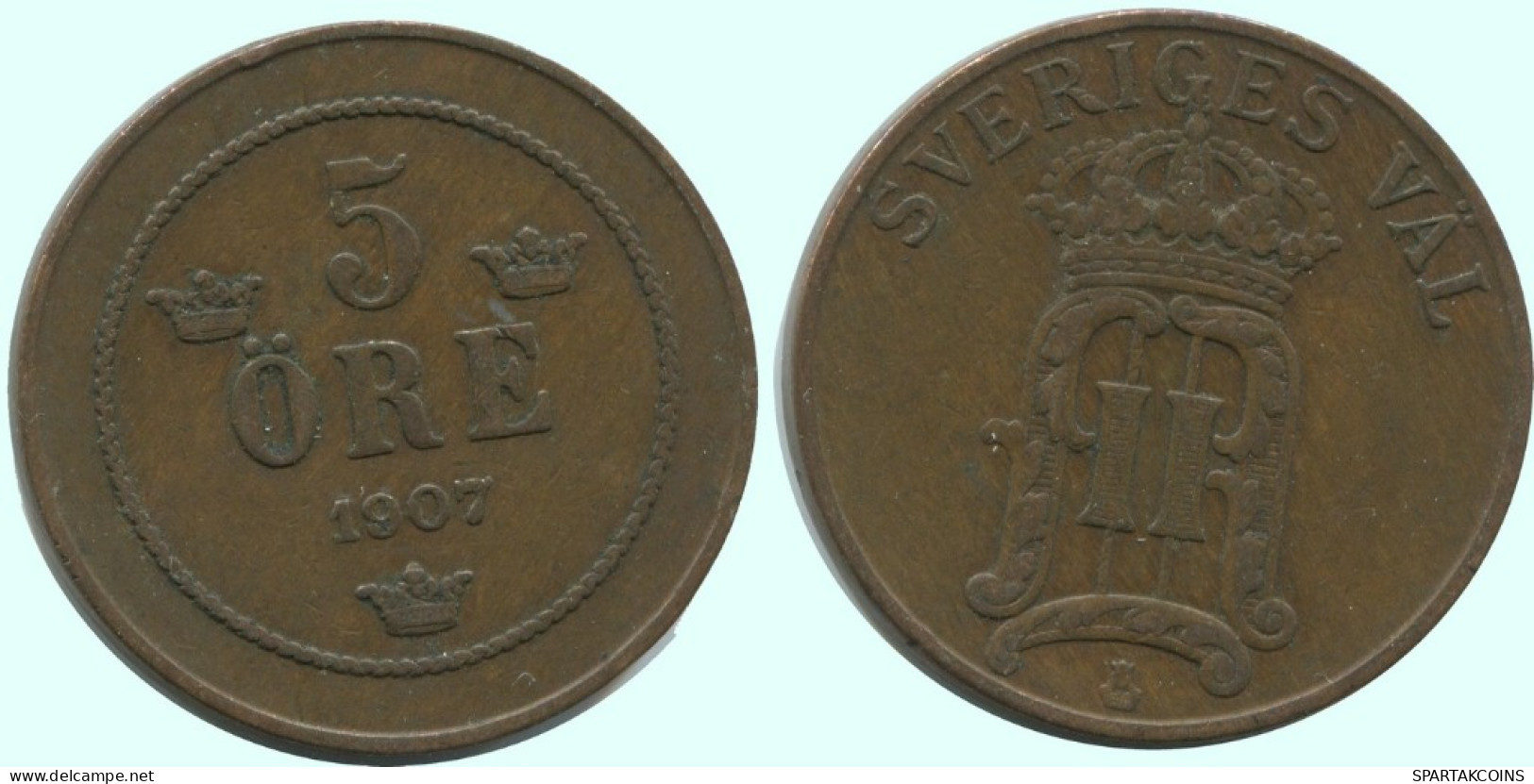 5 ORE 1907 SWEDEN Coin #AC684.2.U.A - Suède